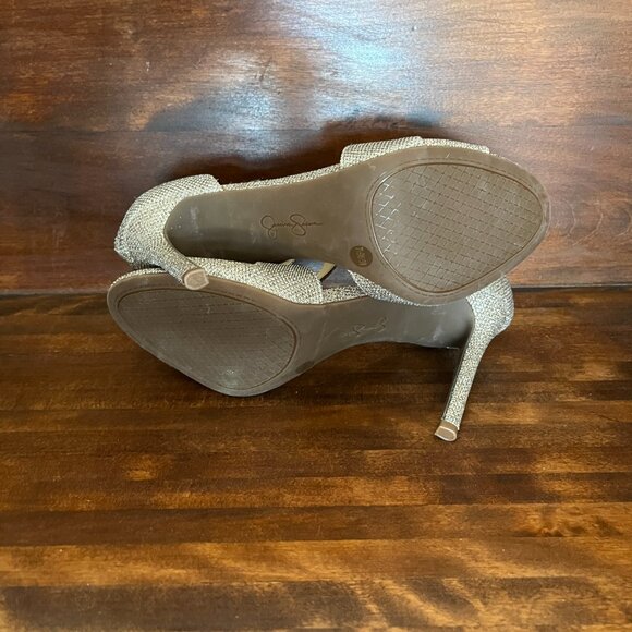Jessica Simpson Jesimae Gold Shimmer Heels Open Toe Stilettos Evening Size 7.5 - Picture 5 of 9